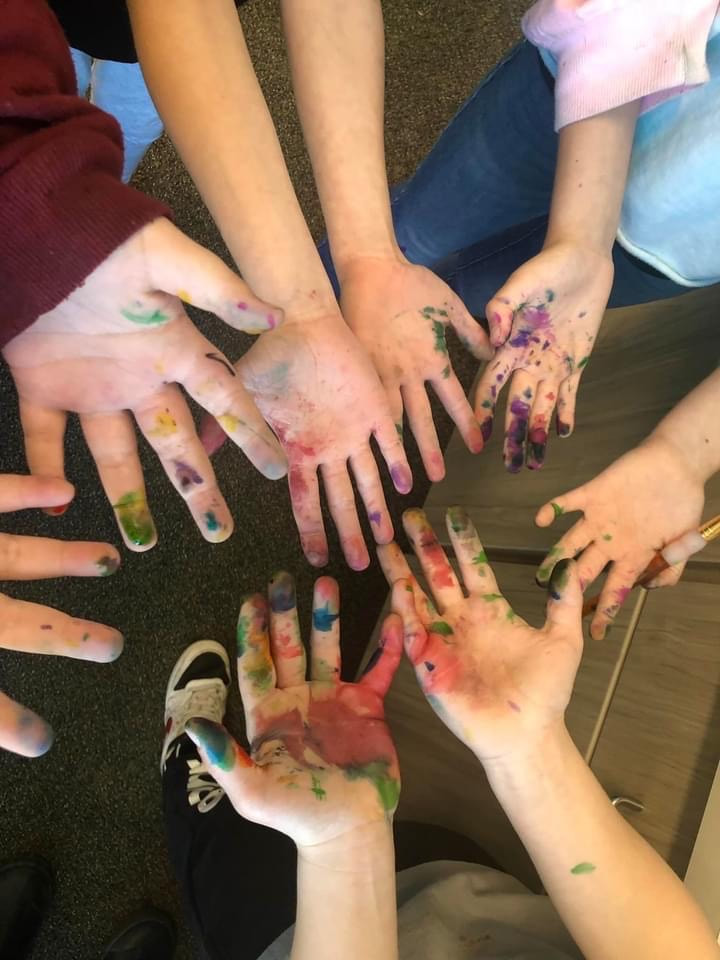 Picture of multiple children's hands with paint on them